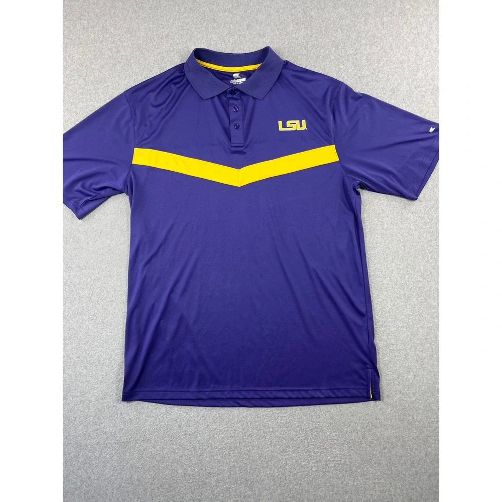 LSU Tigers Polo Shirt Mens 2XT Purple Short Sleeve Colosseum Short Sleeve